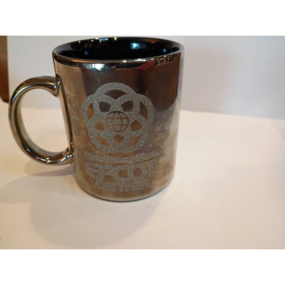 EPCOT Center Plat .Chrome Coffee Mug Retro Logo Walt Disney World Textured NOS